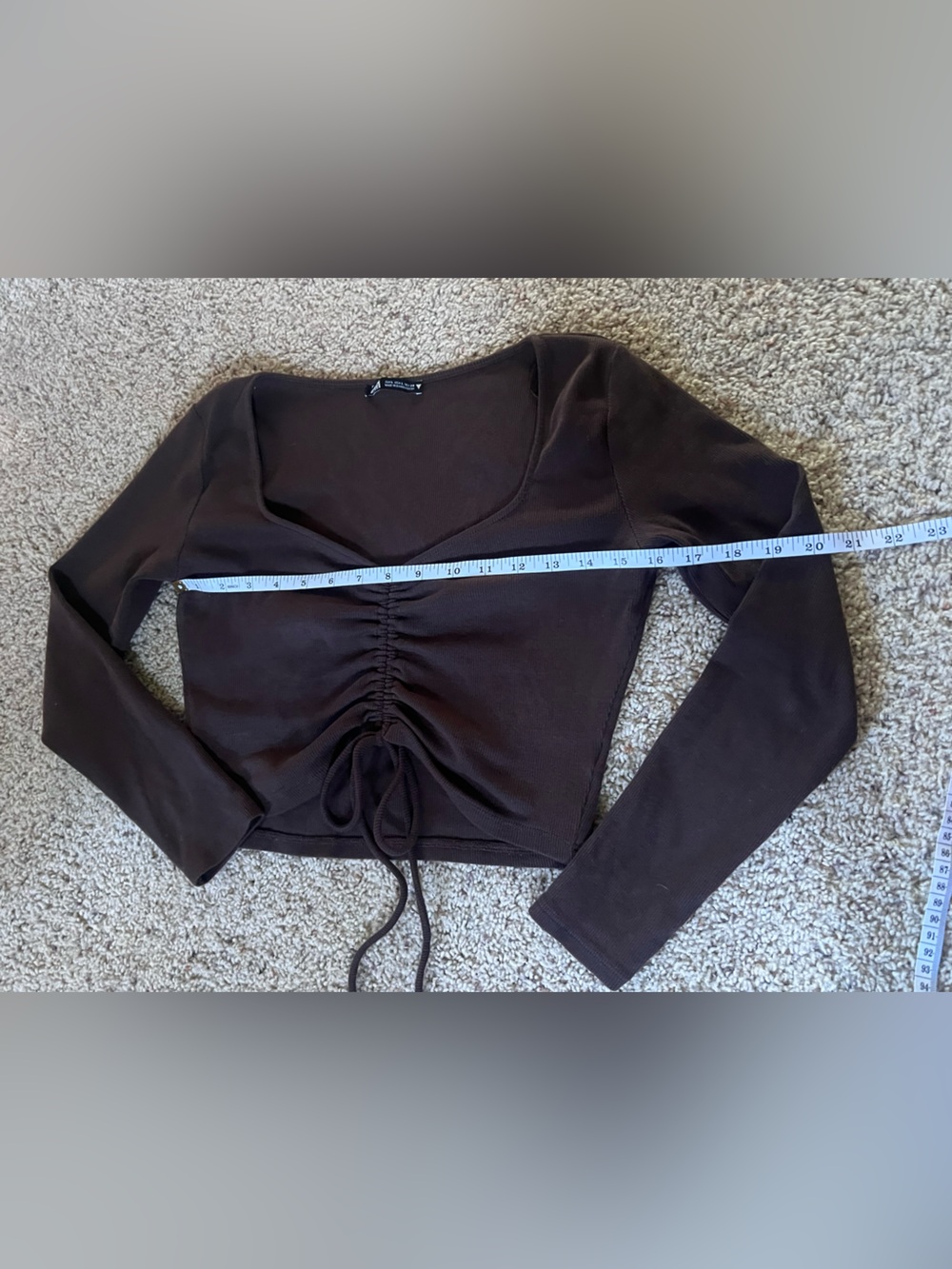 Zara Brown Ruched Drawstring Crop Top - Picture 5 of 5